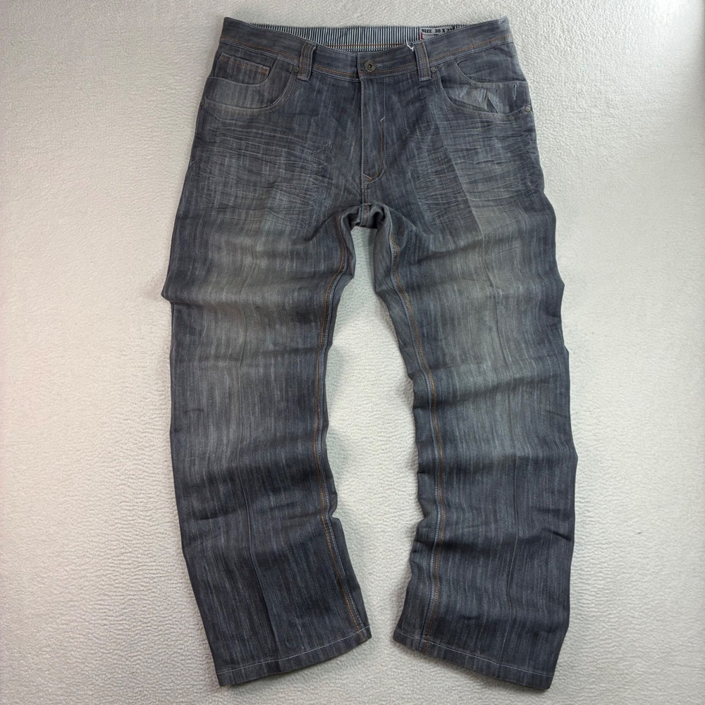 Y2K Dodeca Premium Baggy Jeans Men 38x33 Gray Fade Whiskered Relaxed Loose Denim